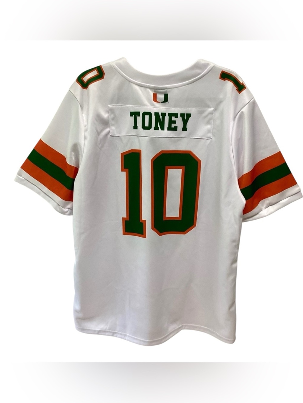 Miami Hurricanes Malachi Toney 10 Athlete's Thread Football Jersey White XL